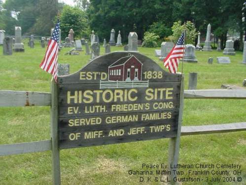 Peace Ev. Lutheran Church Cemetery, Gahanna, Mifflin Twp., Franklin County, OH