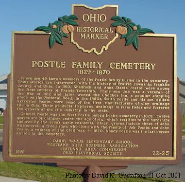 Postle Family Cemetery Historical Marker, Columbus, Franklin County, OH