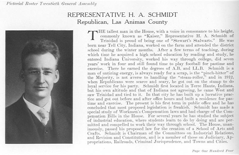 Rep. H. A. Schmidt, Las Animas County (1915)