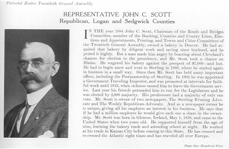 Rep. John C. Scott, Logan & Sedgwick Counties (1915)