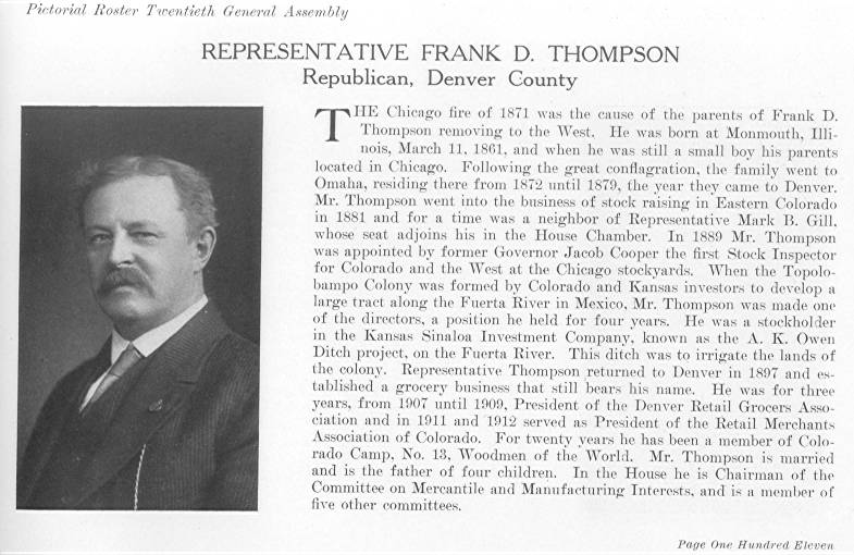 Rep. Frank D. Thompson, Denver, County (1915)