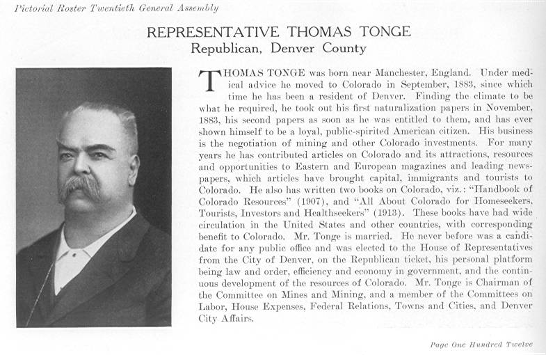 Rep. Thomas Tonge, Denver County (1915)