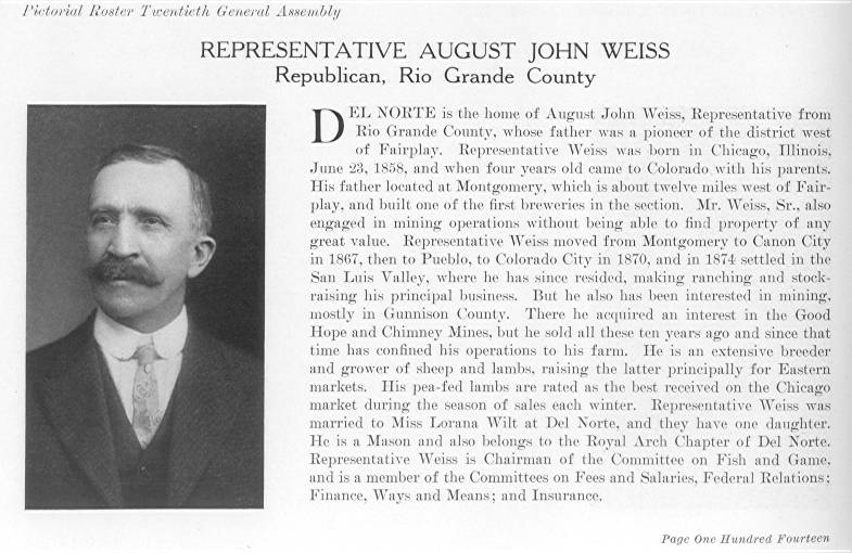 Rep. August John Weiss, Rio Grande County (1915)