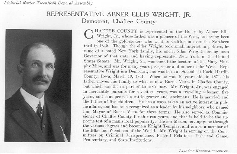 Rep. Abner Ellis Wright, Jr., Chaffee County (1915)