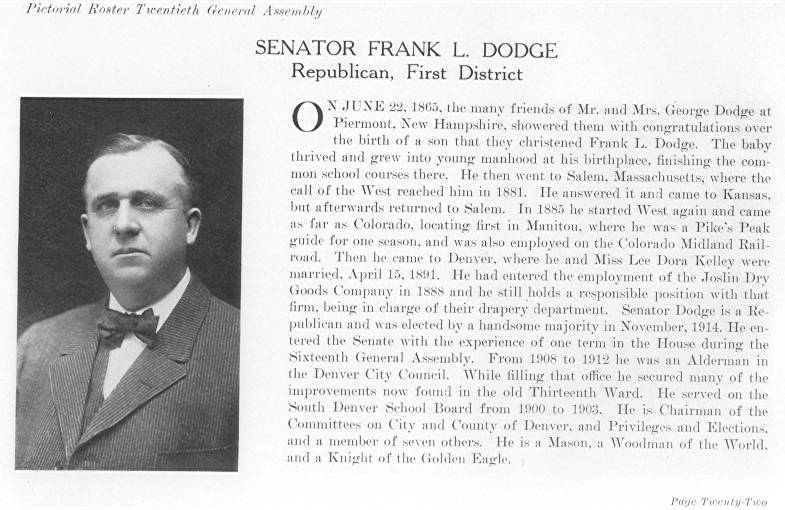 Senator Frank L. Dodge (1915)