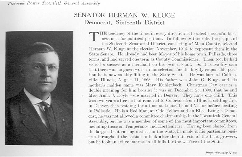 Senator Herman W. Kluge (1915)