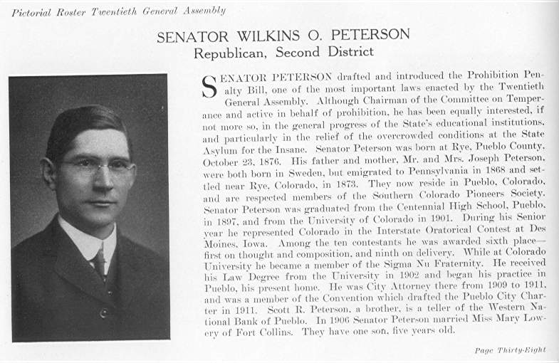 Senator Wilkins O. Peterson (1915)
