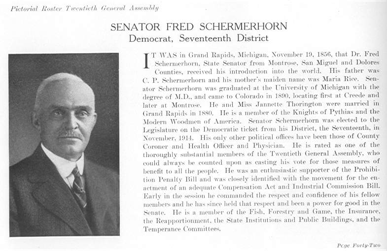 Senator Fred Schermerhorn (1915)
