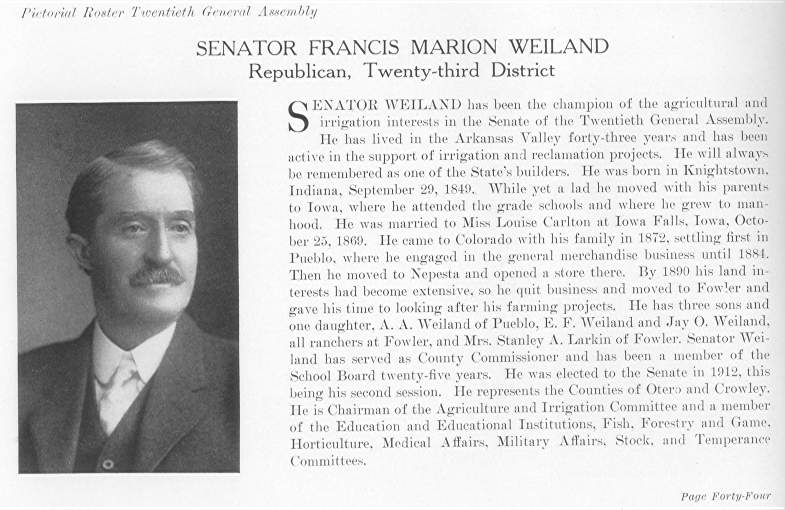 Senator Francis Marion Weiland (1915)