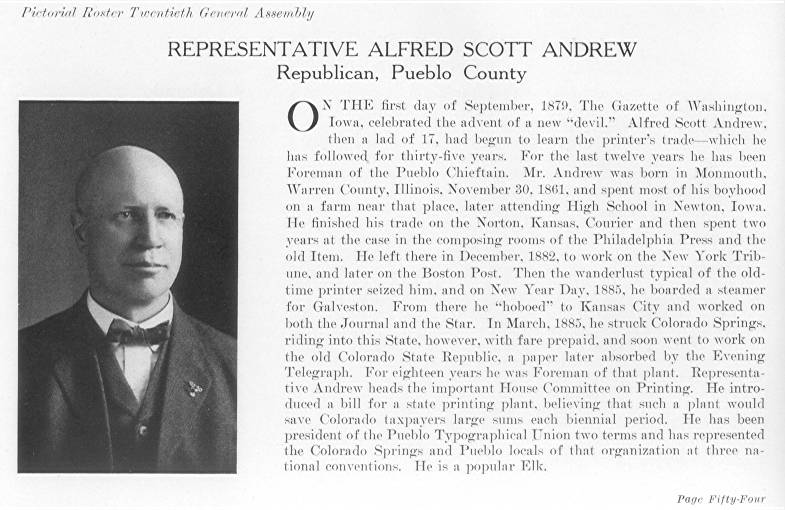 Rep. Alfred Scott Andrew, Pueblo County (1915)