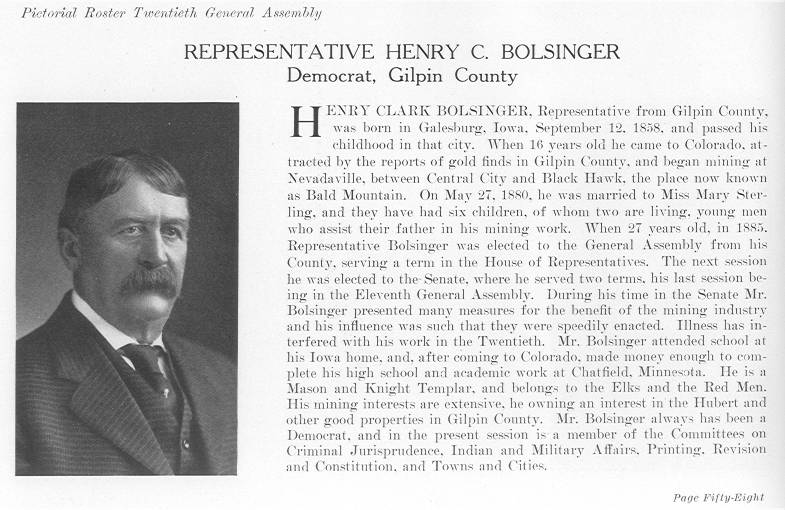 Rep. Henry C. Bolsinger, Gilpin County (1915)