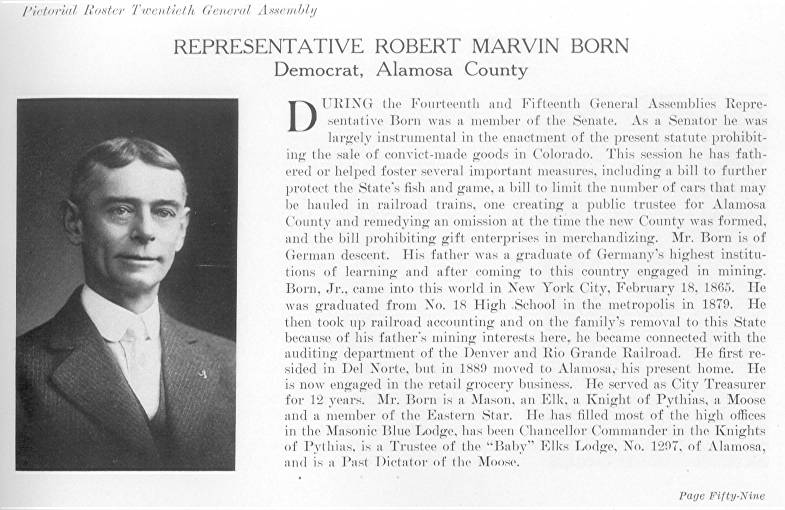 Rep. Robert Marvin Born, Alamosa County (1915)