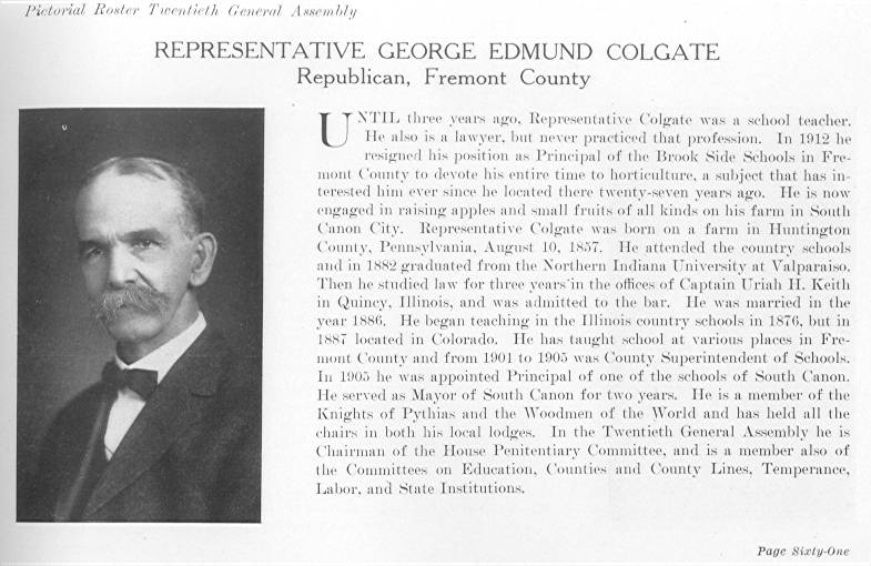 Rep. George Edmund Colgate, Fremont County (1915)