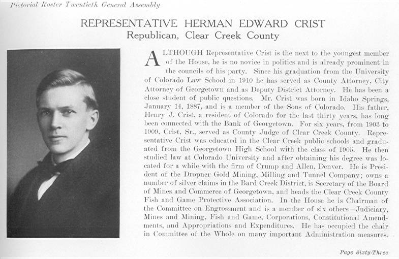Rep. Herman Edward Crist, Clear Creek County (1915)