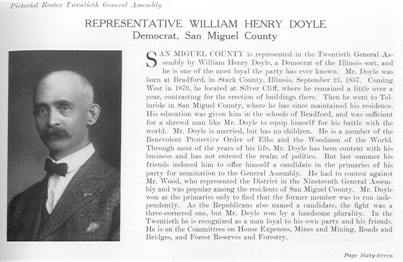 Rep. William Henry Doyle, San Miguel County (1915)