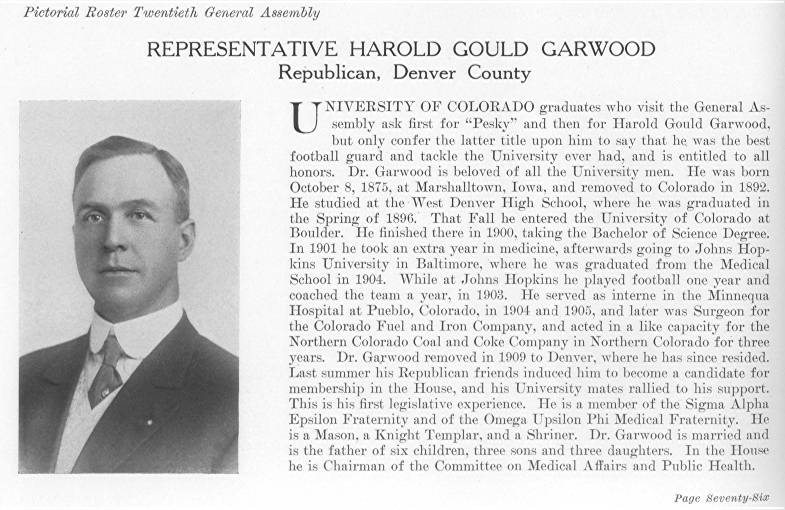 Rep. Harold Gould Garwood, Denver County (1915)