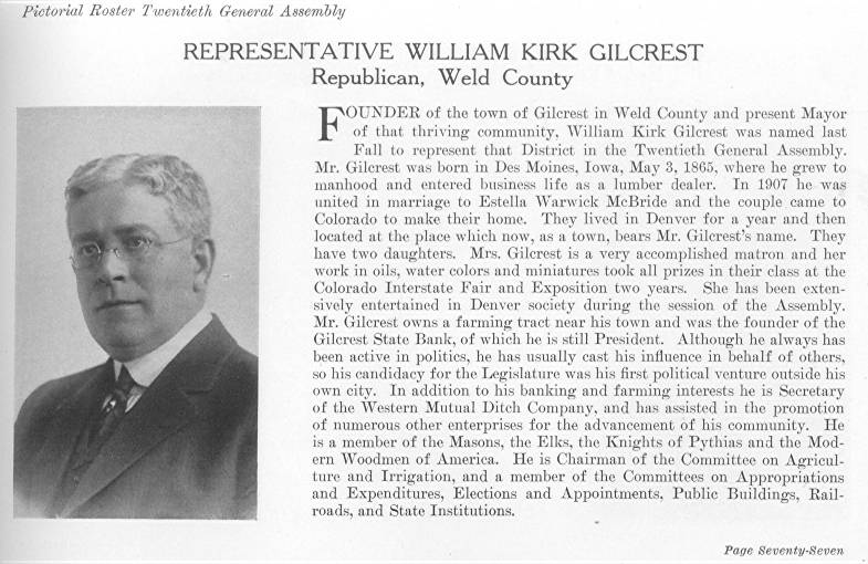 Rep. William Kirk Gilcrest, Weld County (1915)
