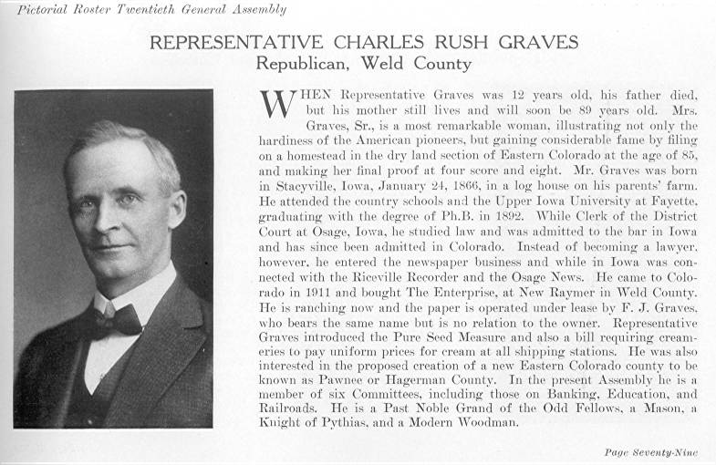 Rep. Charles Rush Graves, Weld County (1915)