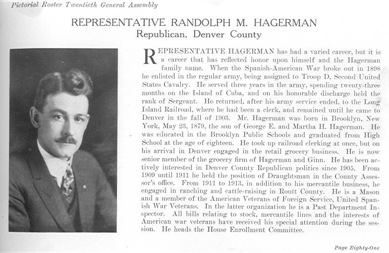 Rep. Randolph M. Hagerman, Denver County (1915)