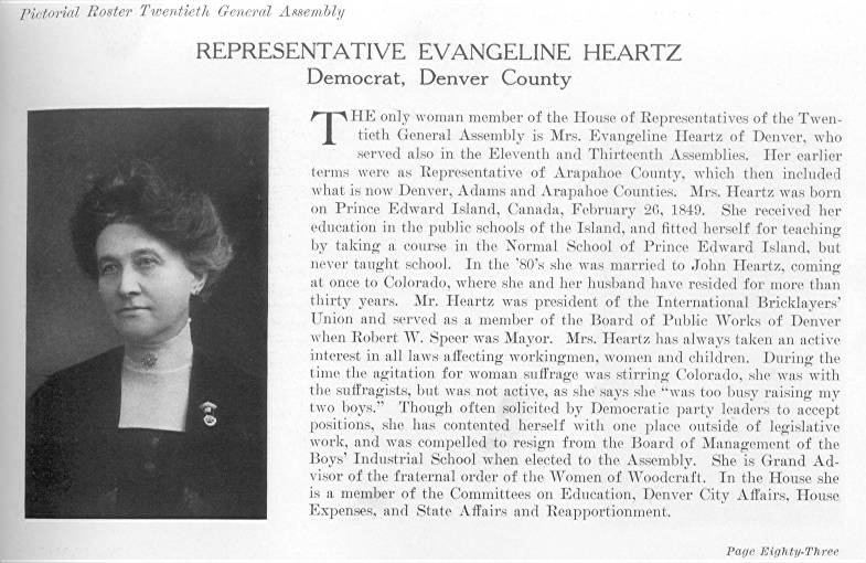 Rep. Evangeline Heartz, Denver County (1915)