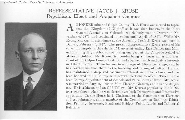 Rep. Jacob J. Kruse, Elbert & Arapahoe Counties (1915)