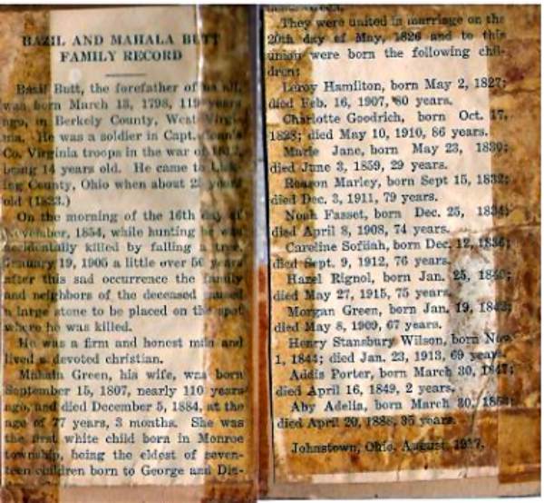 Bazil & Mahala Butt Family, Licking County, Ohio